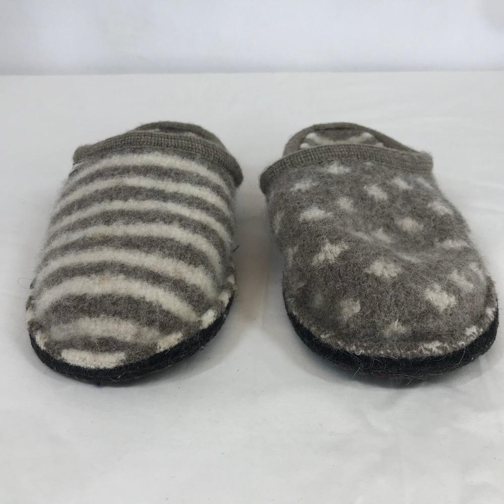 Garnet Hill Womens 10 Wool Slippers Mismatched Stripes Polka Dots Grey White - Picture 3 of 8